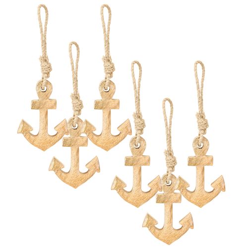 Itens Cabide de decoração de madeira com âncora em natural 7cmx10cm 6 peças