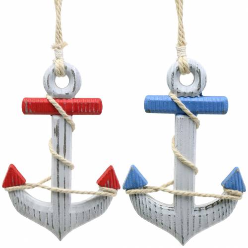 Floristik24 Deco âncora madeira vermelho/azul, branco 15×23,5 cm conjunto de 2