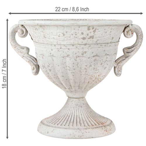 Itens Troféu antigo com alças decoração em metal vintage cinza branco H18cm