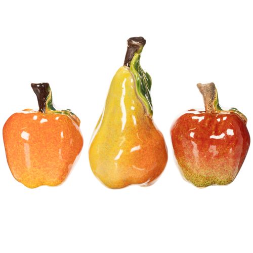Conjunto de frutas artificiais: maçã e pera, item decorativo de outono, 12 cm, 3 peças