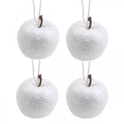 Floristik24 Decorações para árvore de Natal Deco mini maçã glitter branco Ø3,5cm 24 unidades