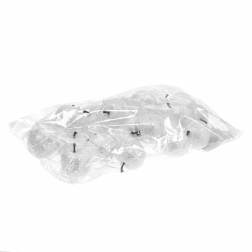 Floristik24 Decorações para árvore de Natal Deco mini maçã glitter branco Ø3,5cm 24 unidades