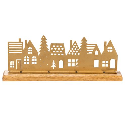 Decoração de Advento com silhueta de casa sobre base de madeira de 29 cm | Floristik24.pt