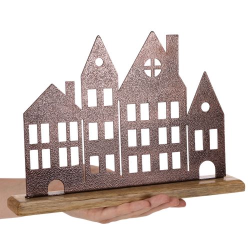 Decoração para fileira de casas, metal com base de madeira, 30 cm | Floristik24.pt