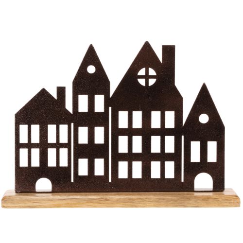 Decoração para fileira de casas, metal com base de madeira, 30 cm | Floristik24.pt