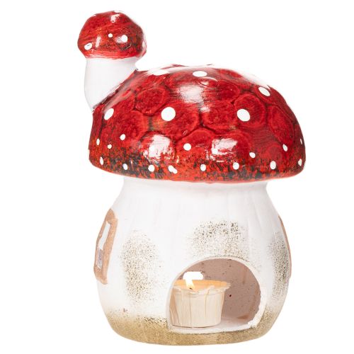 Casinha decorativa em forma de cogumelo para vela pequena, pintada à mão com torre, 21 cm | Floristik24.pt