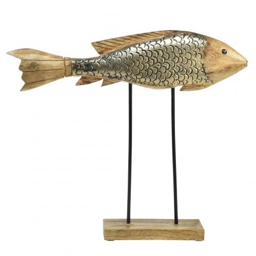 Peixe de madeira com decoração de metal decoração de peixe 35x7x29,5cm