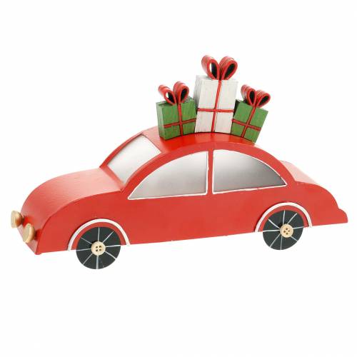 Carro de Natal com LED vermelho metal 25cm Alt.14,5cm para bateria.