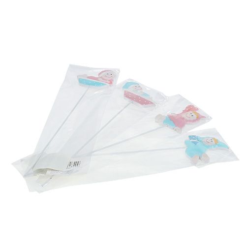 Floristik24 Plug de decoração de bebê rosa, azul 5cm L25cm 4pcs