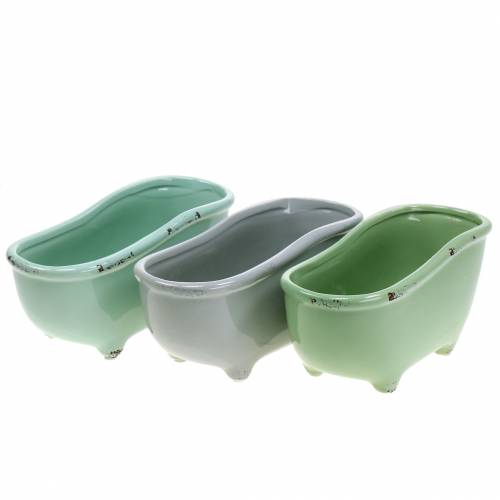 Floristik24 Banheira decorativa cerâmica cinza, verde classificado 22cm x 10cm A10cm conjunto de 3