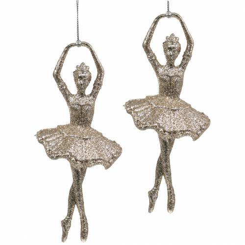 Floristik24 Decorações para árvores de natal bailarina glitter champanhe 18cm 6pcs