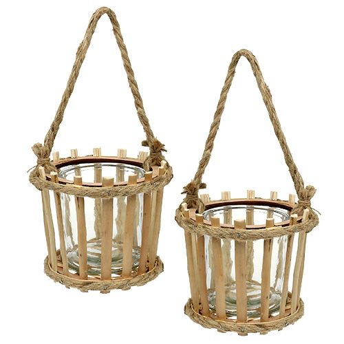 Floristik24 Cesta de bambu com vidro para pendurar Ø14cm Alt.13cm 2pcs