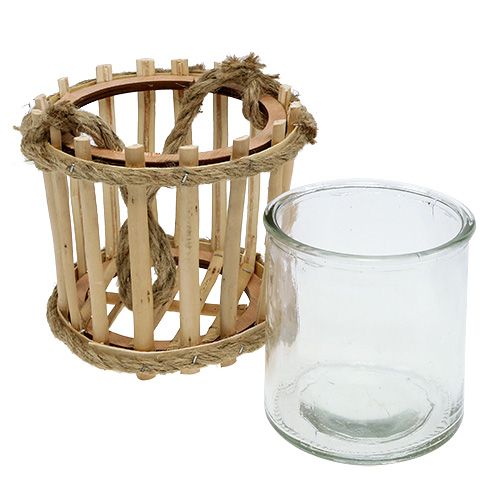 Floristik24 Cesta de bambu com vidro para pendurar Ø14cm Alt.13cm 2pcs