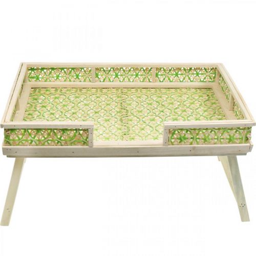 Itens Bandeja de cama de bambu, bandeja de servir dobrável, bandeja de madeira com padrão trançado verde-cores naturais 51,5×37cm