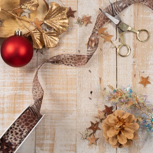 Fita decorativa com estampa animal, padrão de leopardo, fita para presentes, 25 mm de largura, 20 m de comprimento. | Floristik24.pt