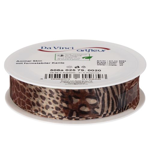 Fita decorativa com estampa animal, padrão de leopardo, fita para presentes, 25 mm de largura, 20 m de comprimento. | Floristik24.pt