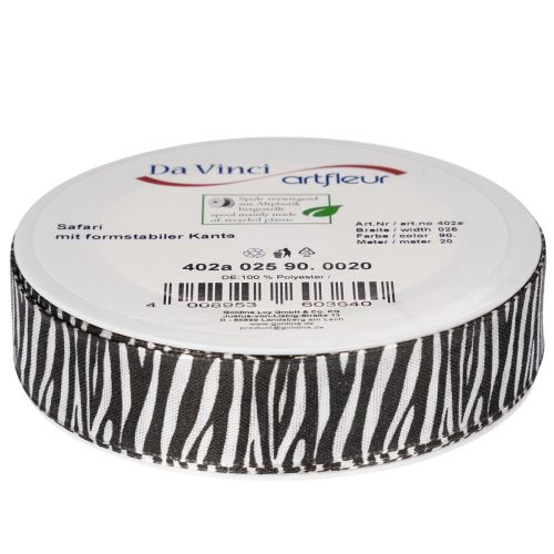 Fita para presentes com estampa de zebra, 25 mm de largura, 20 m de comprimento. | Floristik24.pt