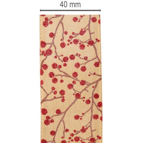 Galhos decorativos de fita com frutinhas vermelhas brilhantes, 40 mm x 15 m | Floristik24.pt