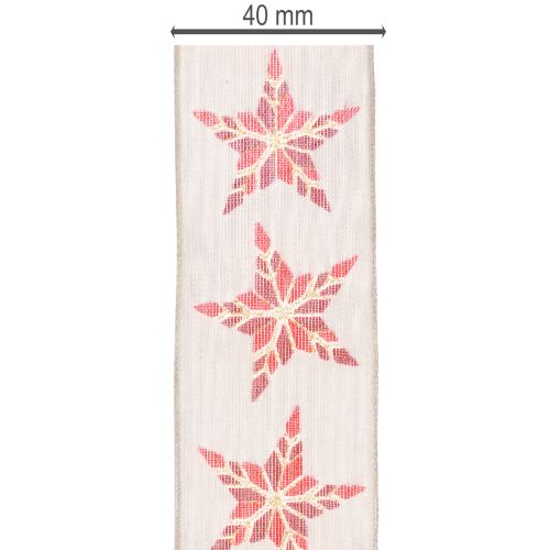 Fita decorativa com estrelas vermelhas, 40 mm de largura, 15 m de comprimento. | Floristik24.pt