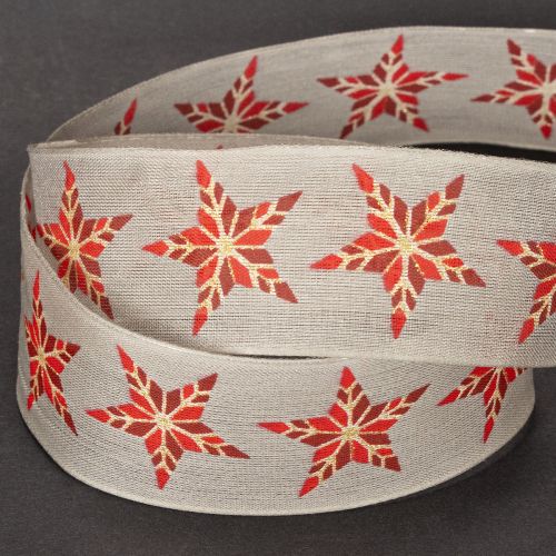 Fita decorativa com estrelas vermelhas, 40 mm de largura, 15 m de comprimento. | Floristik24.pt