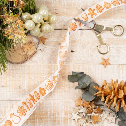 Fita decorativa com figuras de biscoito de gengibre. Fita festiva para presentes de Natal. 25 mm x 18 m. | Floristik24.pt