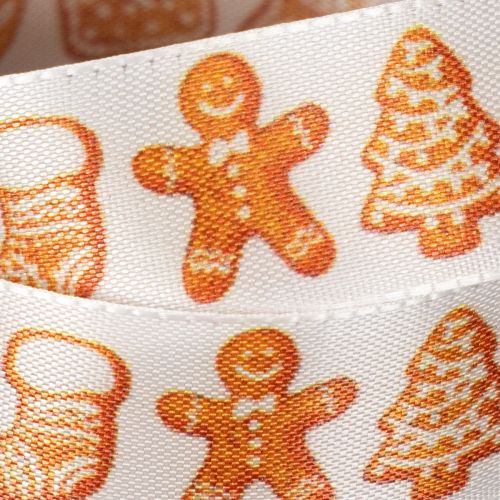 Fita decorativa com figuras de biscoito de gengibre. Fita festiva para presentes de Natal. 25 mm x 18 m. | Floristik24.pt