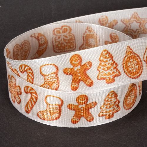 Fita decorativa com figuras de biscoito de gengibre. Fita festiva para presentes de Natal. 25 mm x 18 m. | Floristik24.pt
