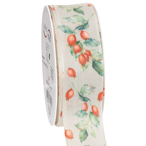 Fita para presentes, com estampa outonal de rosas-mosquetas e folhas, 40 mm x 18 m