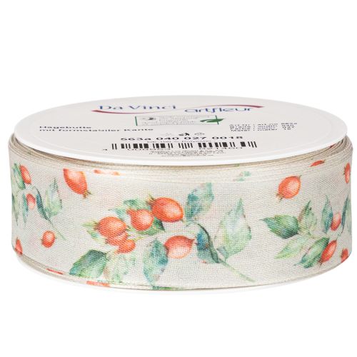 Fita para presentes, com estampa outonal de rosas-mosquetas e folhas, 40 mm x 18 m | Floristik24.pt