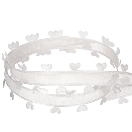 Fita decorativa branca com corações para ideias criativas de artesanato, 20 mm x 15 m | Floristik24.pt