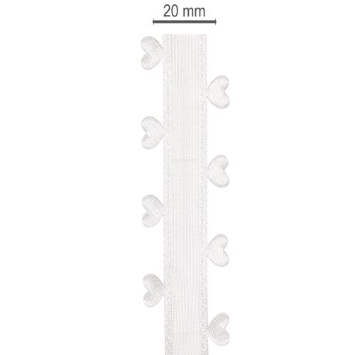 Fita decorativa branca com corações para ideias criativas de artesanato, 20 mm x 15 m | Floristik24.pt