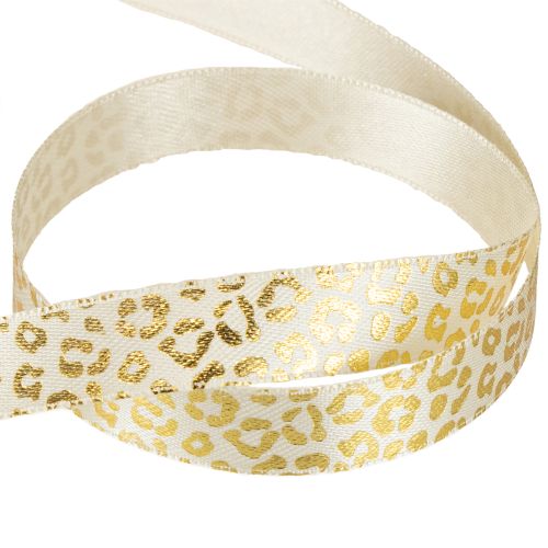 Itens Fita de seda com estampa de leopardo creme dourado 15mm 18m