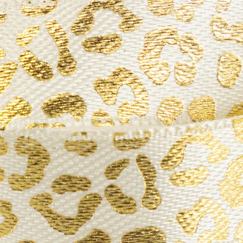 Itens Fita de seda com estampa de leopardo creme dourado 15mm 18m