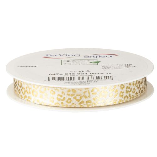 Itens Fita de seda com estampa de leopardo creme dourado 15mm 18m