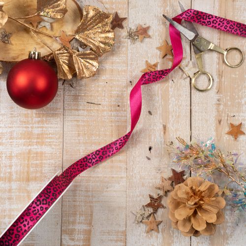 Fita decorativa com estampa de leopardo, rosa, 15 mm x 18 m | Floristik24.pt