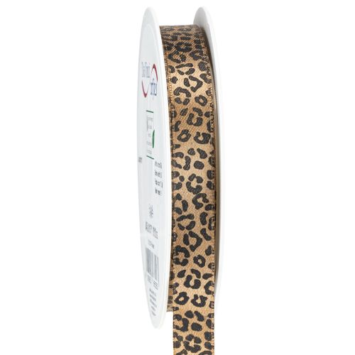 Floristik24 Fita de seda com estampa de leopardo marrom e preta 15 mm 18 m