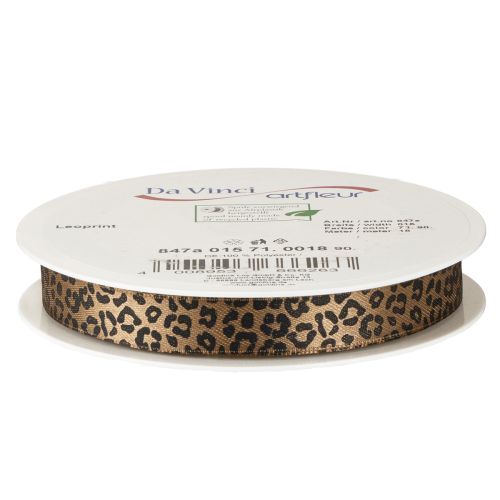 Fita de seda com estampa de leopardo marrom e preta 15 mm 18 m | Floristik24.pt