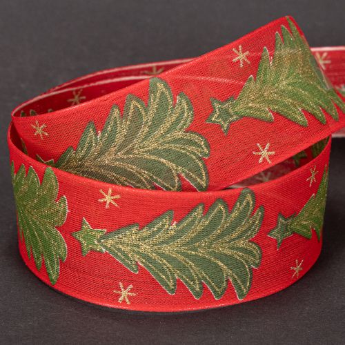 Fita de presente em formato de árvore de Natal com estrelas, 40 mm, 15 m | Floristik24.pt