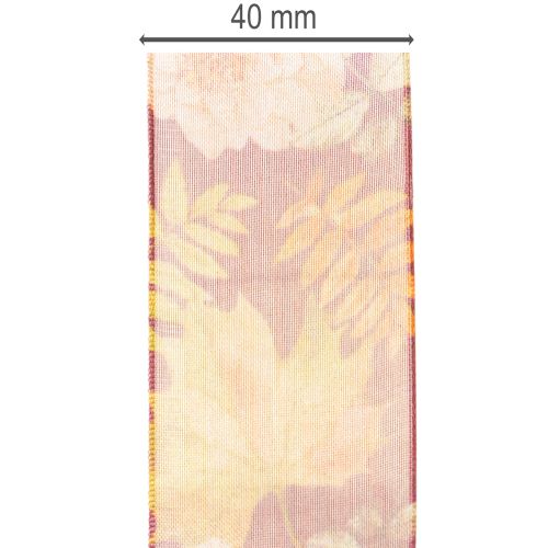 Fita para presentes em cores outonais, fita de organza com estampa floral, 40 mm, 15 m | Floristik24.pt