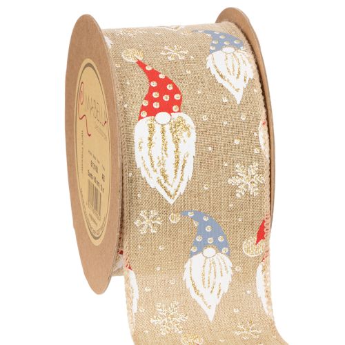Fita decorativa com gnomos de Natal em fita de juta, motivo de inverno, 60 mm x 10 m