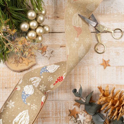 Fita decorativa com gnomos de Natal em fita de juta, motivo de inverno, 60 mm x 10 m | Floristik24.pt