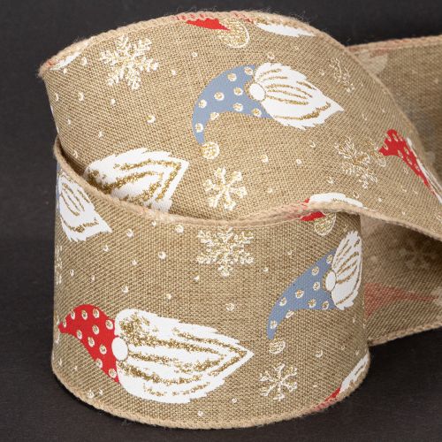 Fita decorativa com gnomos de Natal em fita de juta, motivo de inverno, 60 mm x 10 m | Floristik24.pt