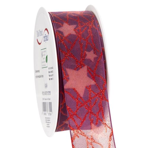 Fita decorativa brilhante com estampa de estrelas para decoração de Natal, 40 mm x 15 m