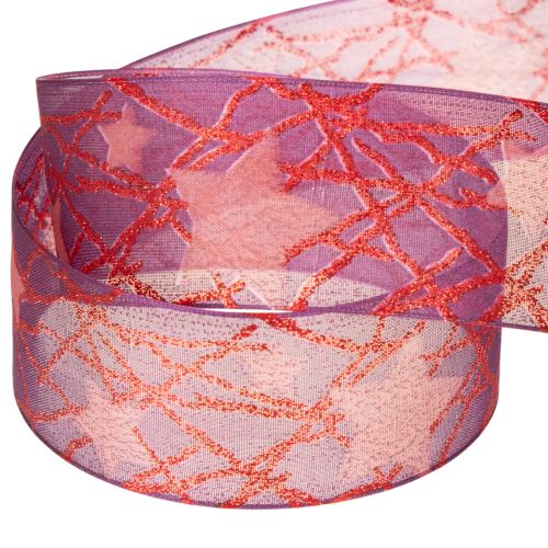 Fita decorativa brilhante com estampa de estrelas para decoração de Natal, 40 mm x 15 m | Floristik24.pt