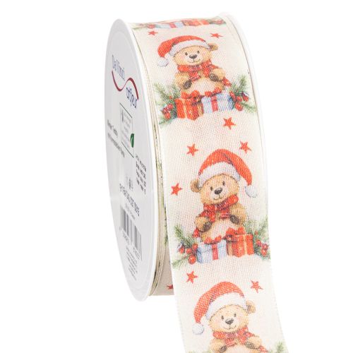 Urso de fita de presente com gorro de Papai Noel e presentes 40mm 15m