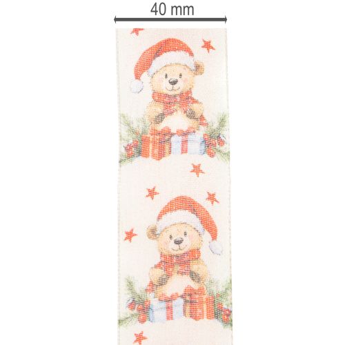 Urso de fita de presente com gorro de Papai Noel e presentes 40mm 15m | Floristik24.pt