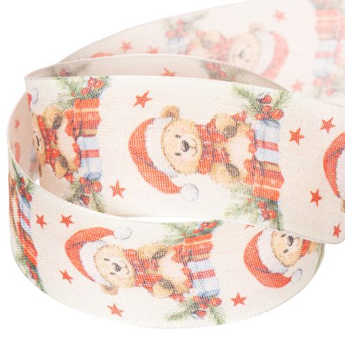 Urso de fita de presente com gorro de Papai Noel e presentes 40mm 15m | Floristik24.pt
