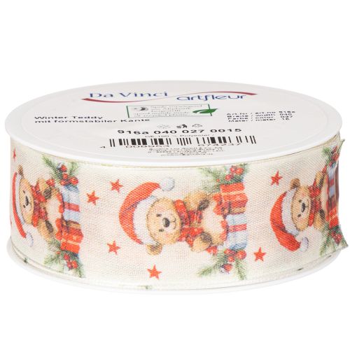 Urso de fita de presente com gorro de Papai Noel e presentes 40mm 15m | Floristik24.pt