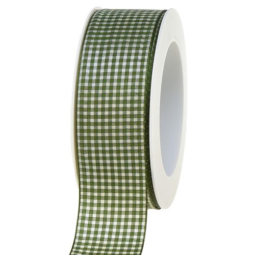 Floristik24 Fita para presente fita decorativa xadrez verde creme 40mm 20m