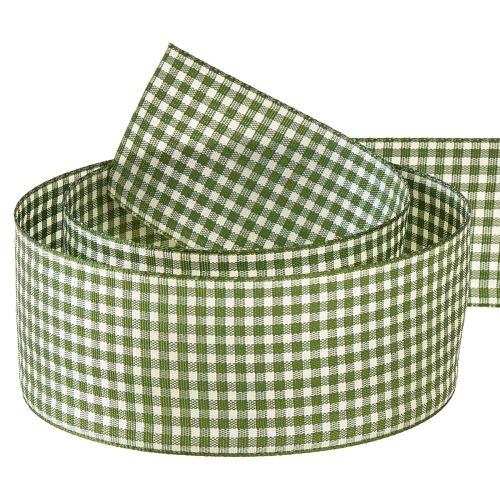 Floristik24 Fita para presente fita decorativa xadrez verde creme 40mm 20m